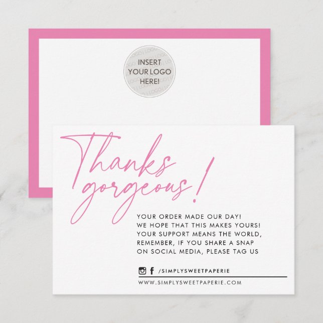 BUSINESS MERCI moderne bille rose (Devant / Derrière)