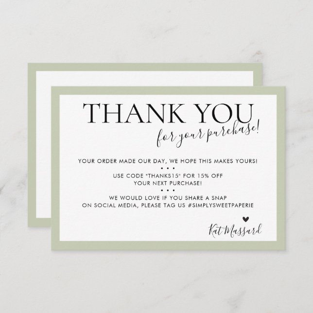 BUSINESS MERCI moderne chic vert sauge pâle (Devant / Derrière)