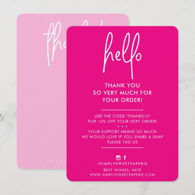 BUSINESS MERCI moderne hello fuschia rose blanc (Devant / Derrière)