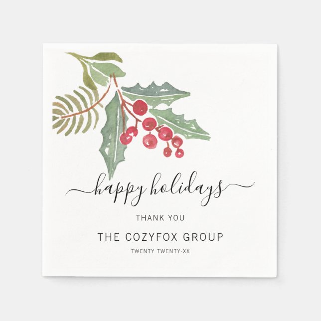 Business Modern Script Holly Berry Serviette (Vorderseite)