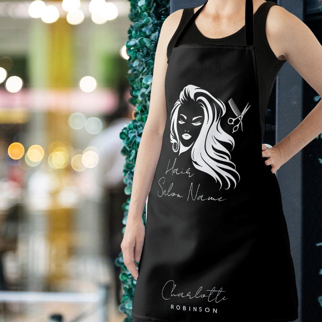 Business Name Hair Salon Black Schürze (Von Creator hochgeladen)