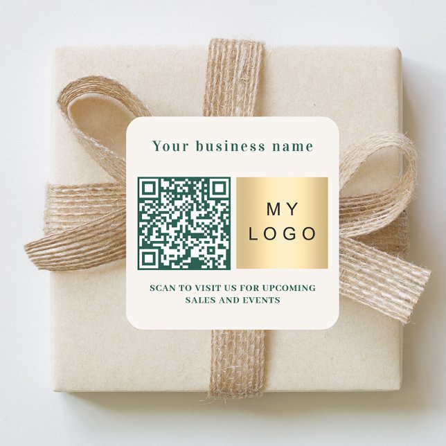 Business name ivory emerald green logo qr code quadratischer aufkleber (Von Creator hochgeladen)