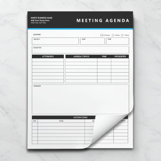 Business Name Simple Meeting Agenda Notepad Notizblock