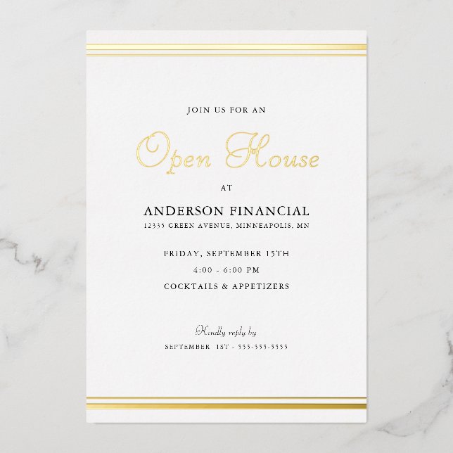 Business Open House Classic Beruflich Gold Folieneinladung (Vorderseite)
