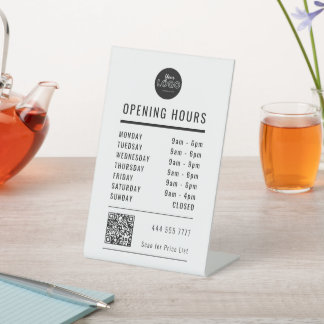 Business Opening Hours Black & White Logo QR Code Sockelschild