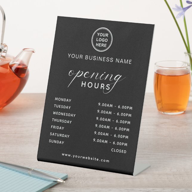 Business Opening Hours Display Sleek Black Sockelschild (In Situ)