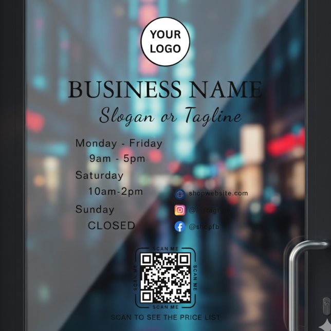 Business Opening Hours Modern Script & Qr, Social  Fensteraufkleber (Von Creator hochgeladen)