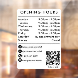 Business Opening Hours QR Code Opening Times White Fensteraufkleber