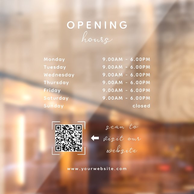 Business Opening Hours QR Code Transparent Fensteraufkleber (Blatt 2)