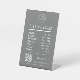 Business Opening Hours with Logo QR Code on Gray Sockelschild
