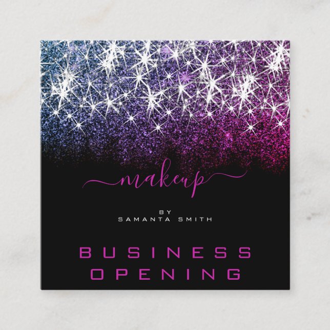Business Opening Makeup Pink Lila Glitzer Spark Quadratische Visitenkarte (Vorderseite)