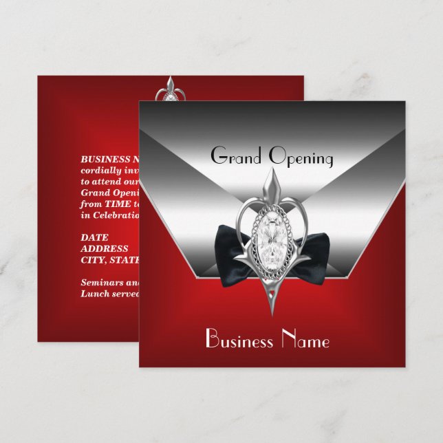 Business Opening Red Silver Diamond Jewel Einladung (Vorne/Hinten)