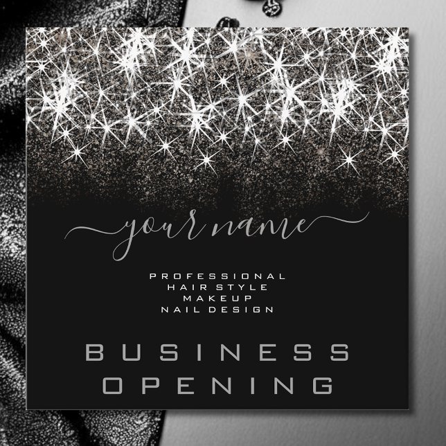 Business Opening Trendy Luminous Glitzer Beauty Quadratische Visitenkarte (Von Creator hochgeladen)