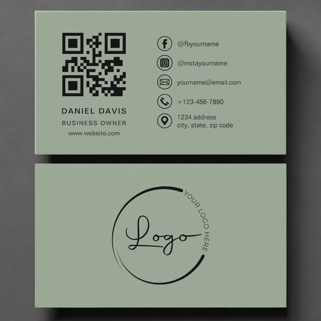 Business Owner Sage Green Logo QR Code  Visitenkarte (Von Creator hochgeladen)