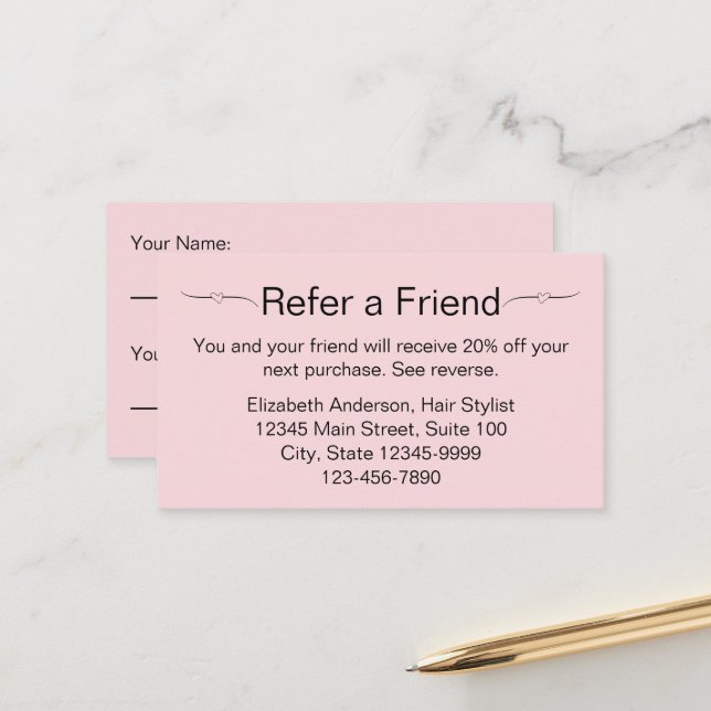 Business Pale Pink und Black Reader a Friend Card Terminkarte (Vorderseite/Rückseite Beispiel)
