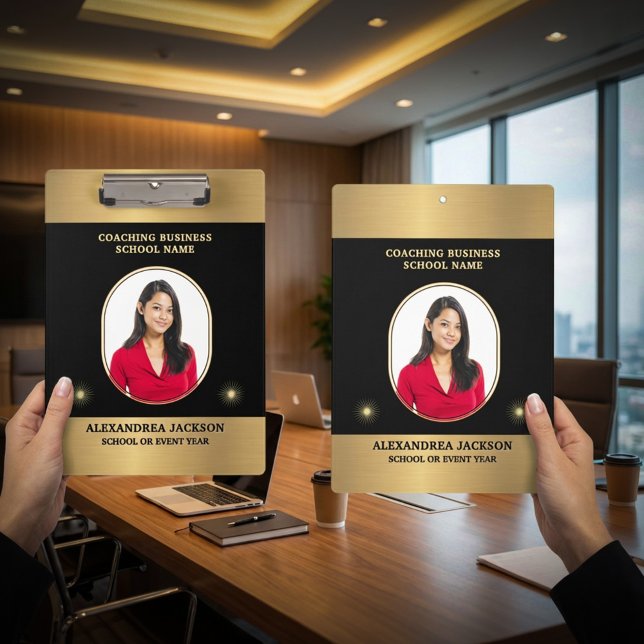 Business Photo Gold Black Elegant Personalize Klemmbrett (Business Photo Gold Black Elegant Personalize Clipboard is stylish and modern to use everyday. )