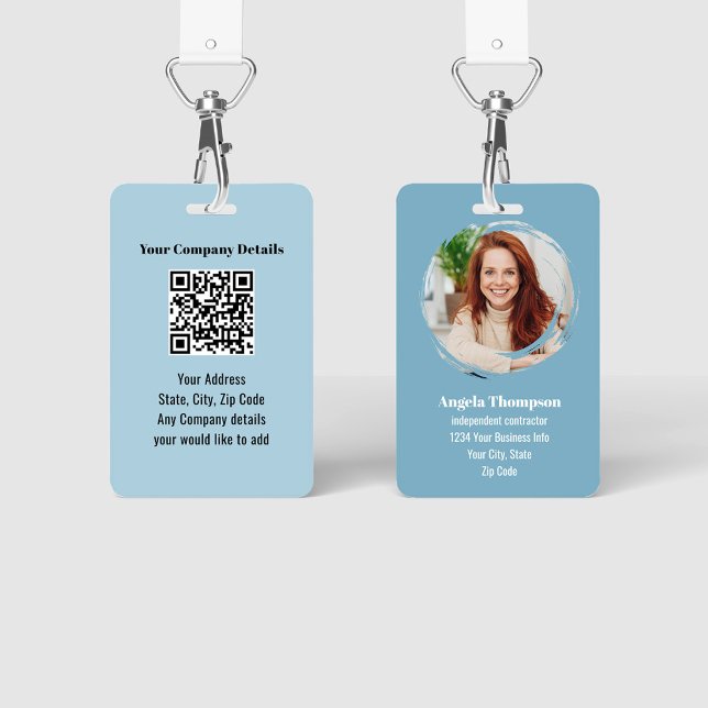 Business Photo QR Code Blue Employee Ausweis (Blue photo business ID Badge.)