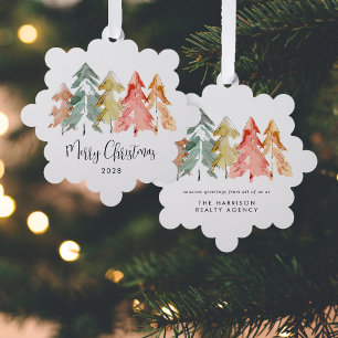 Business Pine Trees Wasserfarbe Frohe Weihnachten Ornament Karte