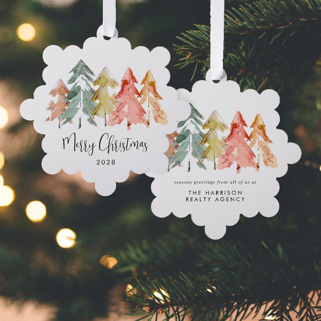 Business Pine Trees Wasserfarbe Frohe Weihnachten Ornament Karte (Von Creator hochgeladen)
