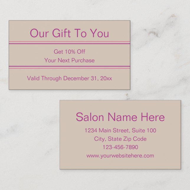 Business Pink und Beige Beauty Salon Ermäßigung Visitenkarte (Vorne/Hinten)