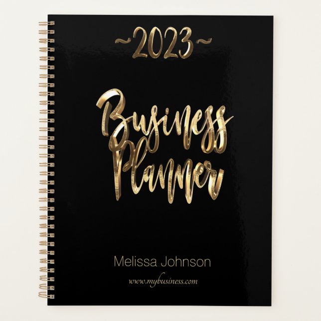 Business Planer 2023 Schwarz-Gold-Script-Technik (Vorderseite)
