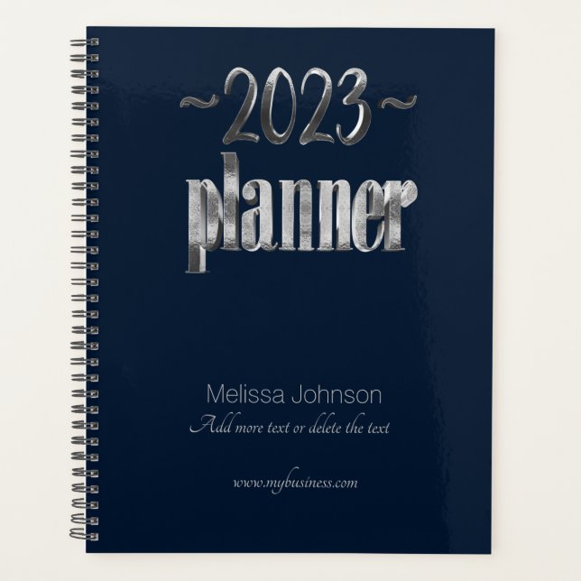 Business Planner 2023 Script bleu et gris moderne (Devant)