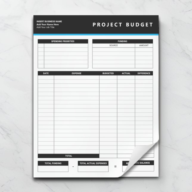 Business Project Budget Template Sheets Notepad Notizblock (Von Creator hochgeladen)