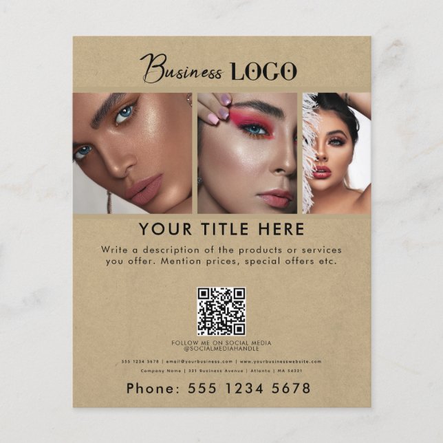 Business Promotional Beauty Hair Nail Makeup Kraft Flyer (Vorne)