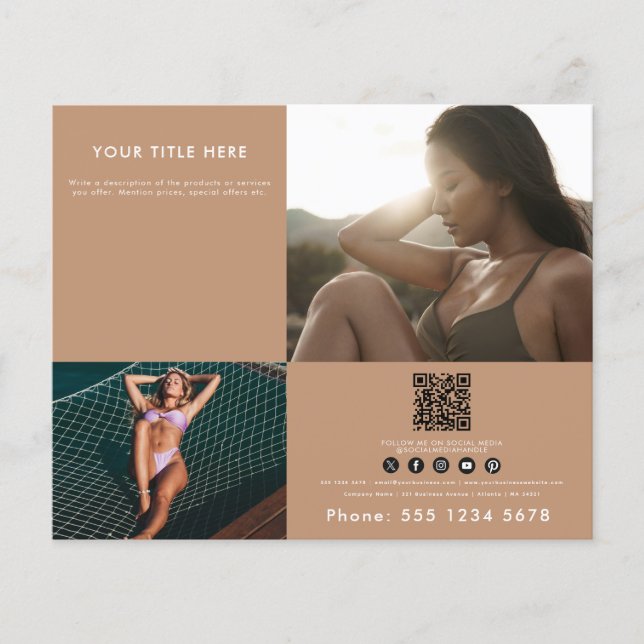 Business Promotional Foto QR Code Modern Brown Flyer (Vorne)