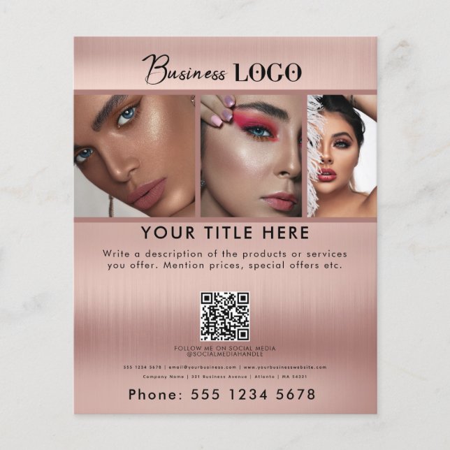 Business Promotions Schönheitssalon Rose Gold Flyer (Vorne)