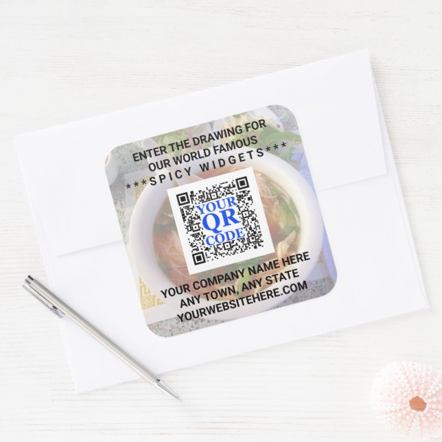 Business QR Code Light Foto Cool Simple Promo Quadratischer Aufkleber (Umschlag)