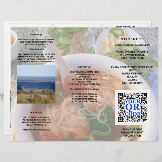 Business QR Code Light Photo Cool Tri-Fold Menu (Devant / Derrière)