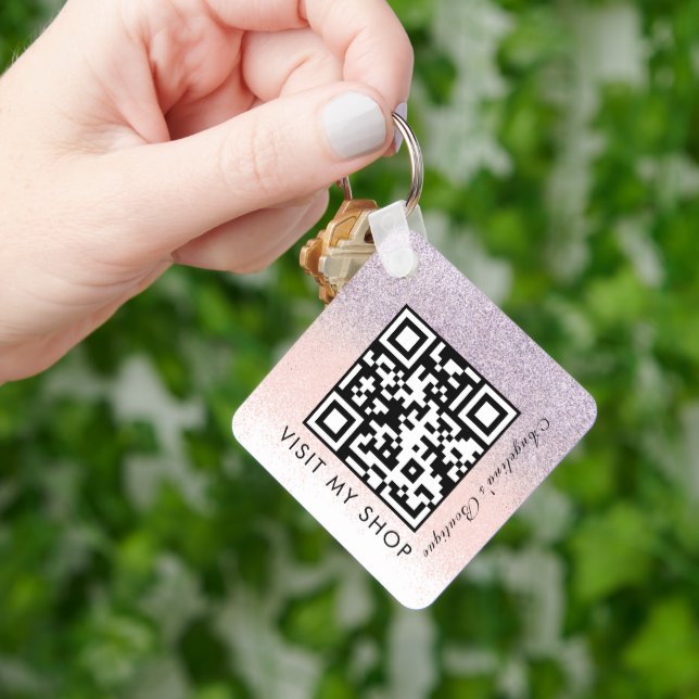 Business QR Code Mit Monogramm Imitat Glitzer Schlüsselanhänger (Hand)