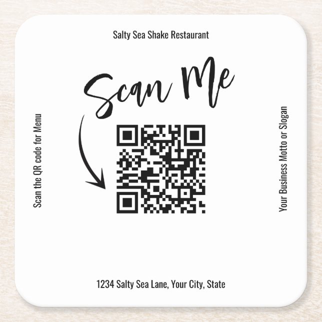 Business QR Code Scan Me Menu Custom Rechteckiger Pappuntersetzer (Vorderseite)