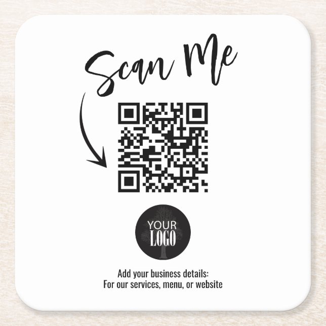 Business QR Code Scan Me Simple Rechteckiger Pappuntersetzer (Vorderseite)