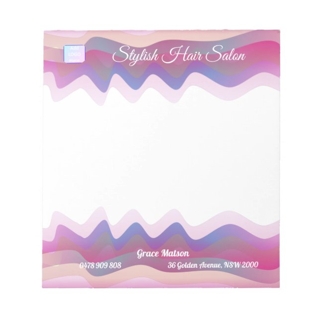 Business Rainbow Waves Editor mit Logo Notizblock (Vorderseite)