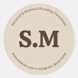 Business Retro Monogram Beige Brown Runder Aufkleber