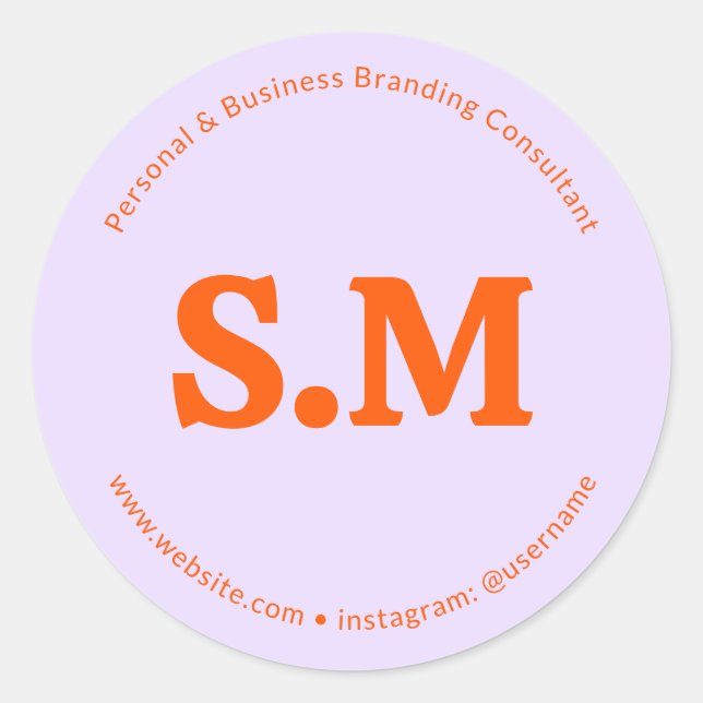 Business Retro Monogram Purple Orange Runder Aufkleber (Vorderseite)