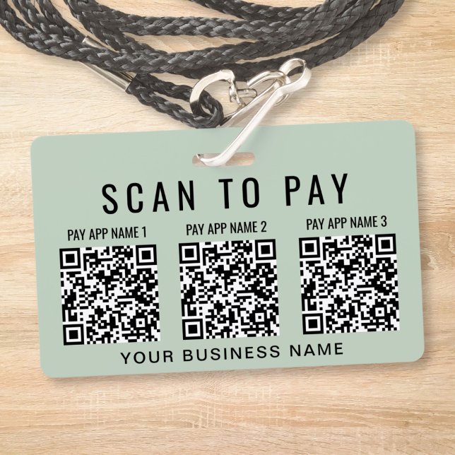 Business Scan to Pay 3 QR Codes Sage Green Ausweis (Business Scan to Pay 3 QR Codes Sage Green Badge)