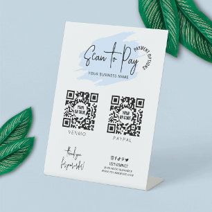 Business Scanner 2 QR Codes Light Blue Payment Sockelschild