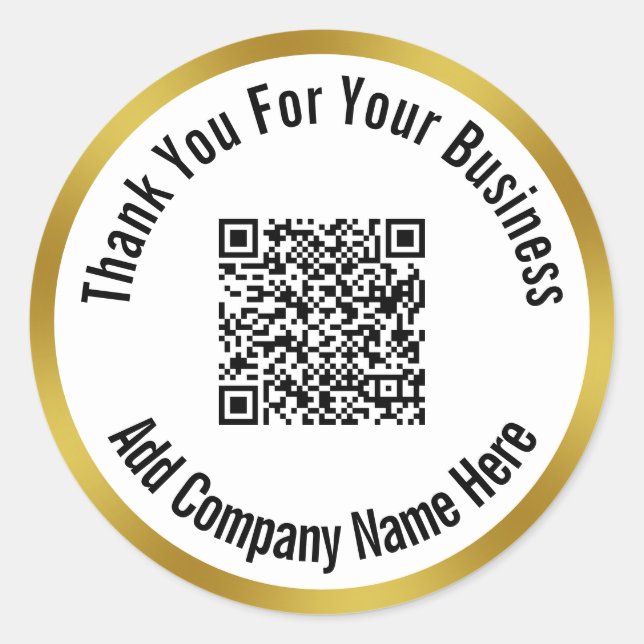Business Schwarz-weiß & Gold Vielen Dank QR Code Runder Aufkleber (Vorderseite)