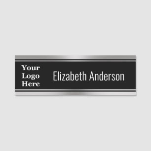 Business Schwarz-weiß und Silver Look Your Logo Namensschild