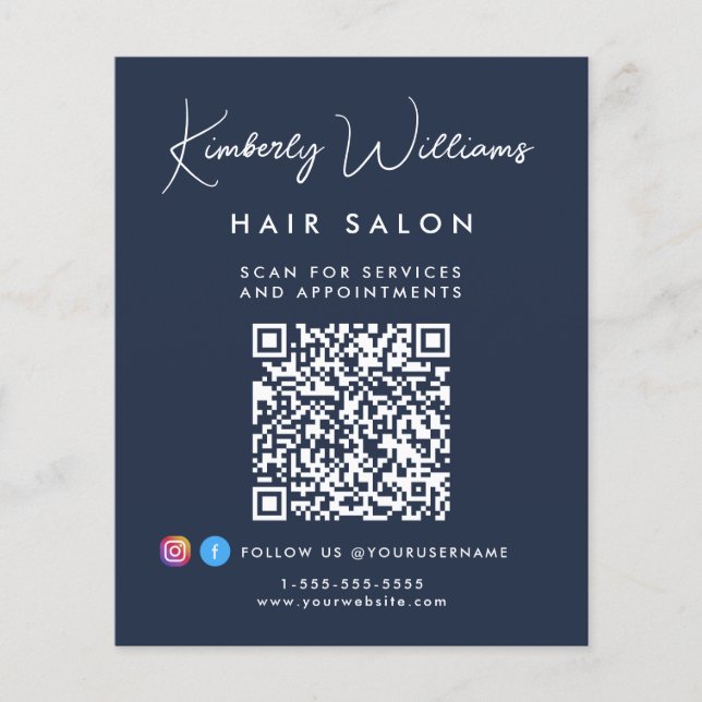 Business Signature Script QR Code Promotional Blue Flyer (Vorne)