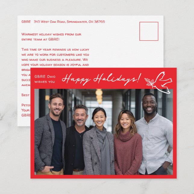 Business Simple Dove CUSTOM PHOTO ChristmasHoliday Postkarte (Vorne/Hinten)