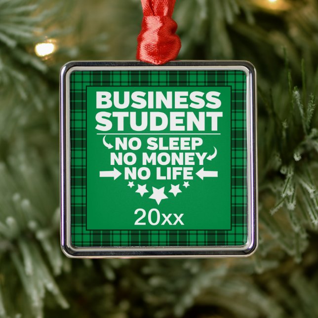 Business Uni Student Green Kariert Xmas Ornament Aus Metall (Baum)