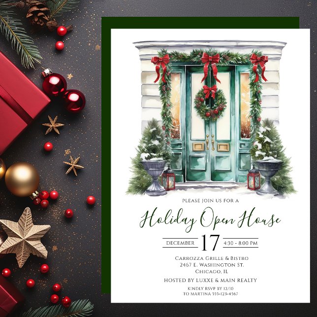 Business Watercolor Front Door Holiday Open House Einladung (Von Creator hochgeladen)