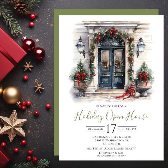 Business Watercolor Front Door Holiday Open House Einladung (Von Creator hochgeladen)