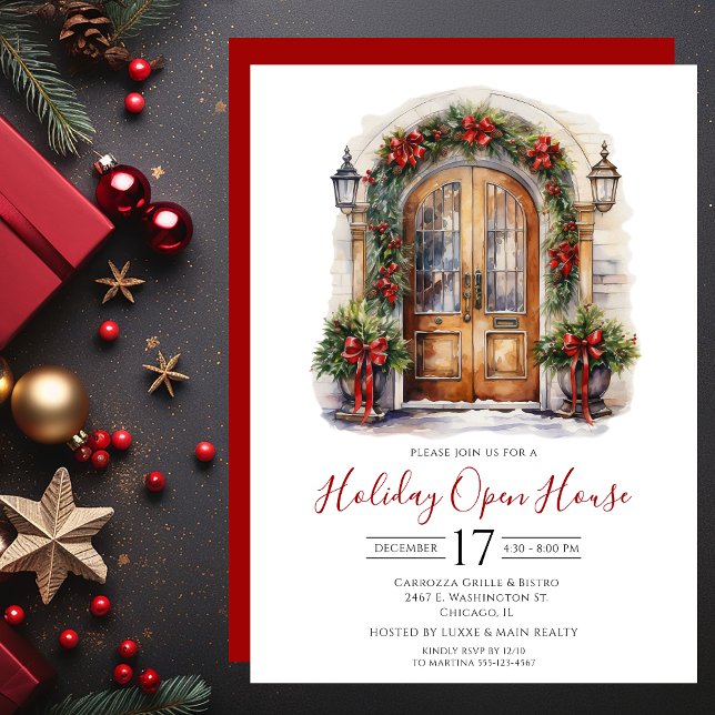 Business Watercolor Front Door Holiday Open House Einladung (Von Creator hochgeladen)