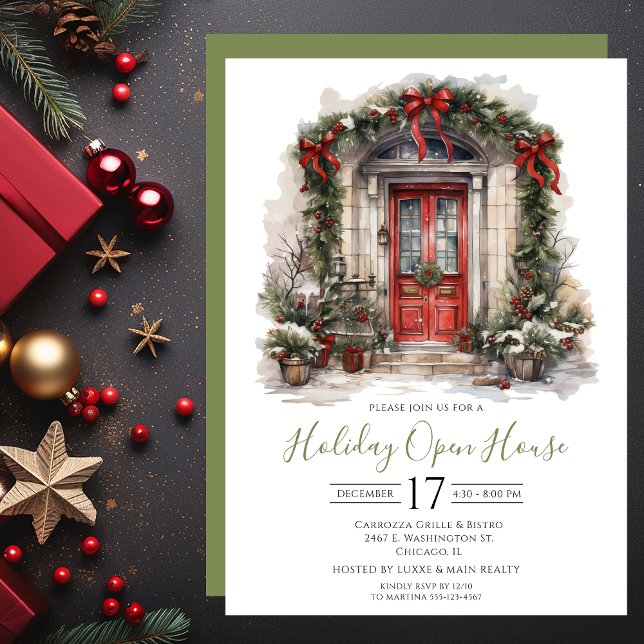 Business Watercolor Front Door Holiday Open House Einladung (Von Creator hochgeladen)