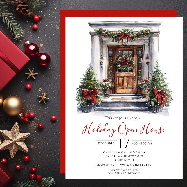 Business Watercolor Front Door Holiday Open House Einladung (Von Creator hochgeladen)